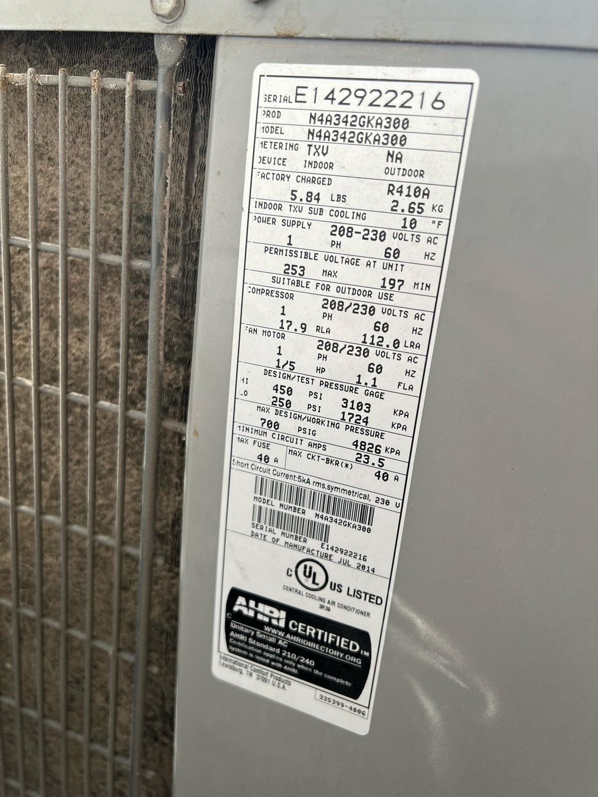 Outdoor Units - houston hvac unit specifications label